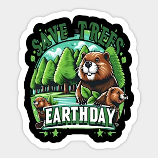 Beavers Save Trees on Earth Day Sticker